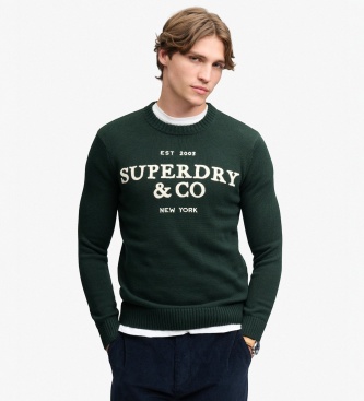 Superdry para hombre. M6110788A Jersey Applique verde (L), Casual, Algodón