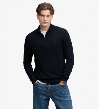 Superdry para hombre. M6110783A Jersey con media cremallera Wool Blend marino (L), Casual, Lana