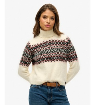 Superdry para mujer. W6110618A Jersey de cuello alto Fairisle Pattern Roll beige (L), Casual, Lana