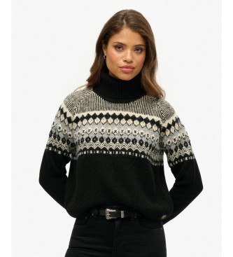 Superdry para mujer. W6110618A Jersey Fairisle Pattern Roll negro (L), Casual, Lana, Manga larga