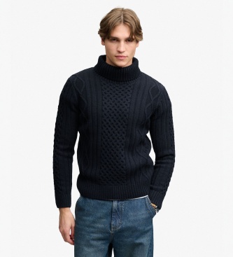 Superdry para hombre. M6110772A Jersey Jacob Cable Roll azul marino (L), Casual, Lana