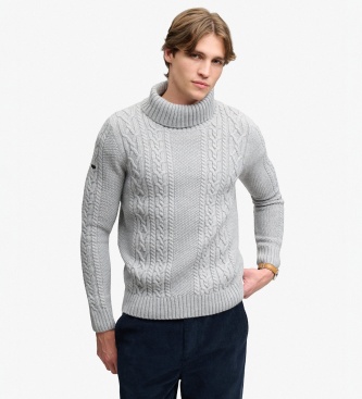 Superdry para hombre. M6110772A Jersey Jacob Cable Roll gris (L), Casual, Algodón