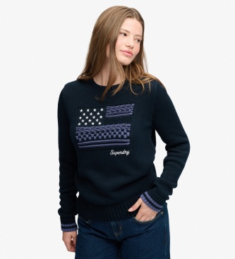 Superdry para mujer. W6110755A Jersey Statement Cable Flag marino (L), Casual, Algodón