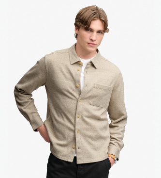 Superdry para hombre. M4011187A Camisa Twill Tweed beige (L), Casual, Lana, Clásico, Manga larga
