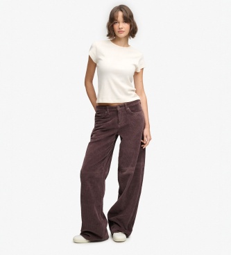 Superdry para mujer. W7011366C Pantalón Mid Baggy Jumbo marrón (26/30), Casual, Algodón, Pana