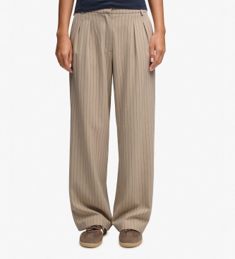Superdry para mujer. W7011248A Pantalón Pinstripe Beige (L), Casual, Clásico, Poliéster