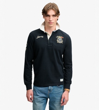 Superdry para hombre. M6010969A Polo rugby Double Emblem marino (L), Casual, Algodón, Clásico, Manga larga