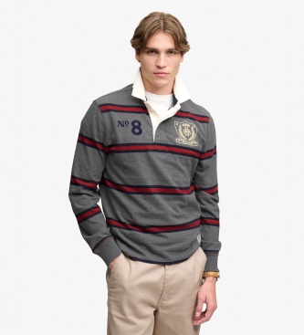 Superdry para hombre. M1110483A Polo rugby Double Emblem Stripe gris (L), Casual, Algodón, Manga larga