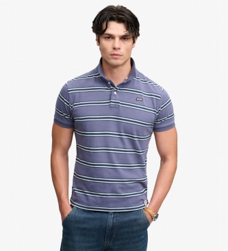 Superdry para hombre. M1110464A Polo Vintage Stripe azul (L), Casual, Algodón, Manga corta
