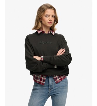Superdry para mujer. W2012635A Sudadera Script Brand negro (L), Casual, Algodón, Manga larga