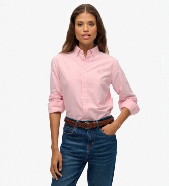 Superdry para mujer. W4010565A Camisa Oxford Slim de manga larga rosa (L), Casual, Algodón, Clásico