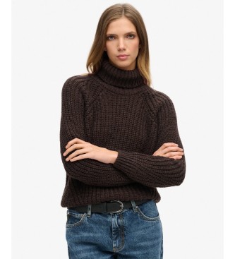 Superdry para mujer. W6110397A Jersey Slouchy Stitch cuello vuelto marrón (L), Casual, Acrílico