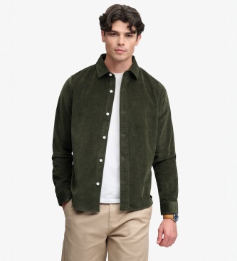 Superdry para hombre. M4011188A Sobrecamisa Verde (L), Casual, Pana, Manga larga