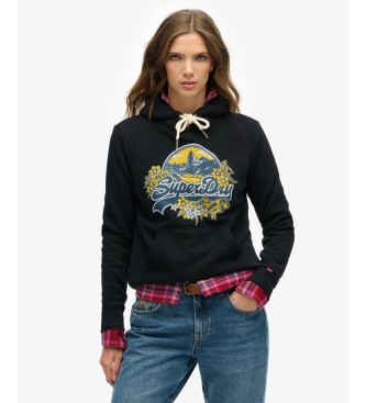 Superdry para mujer. W2012535A Sudadera con capucha Floral negro (M), Casual, Algodón, Manga larga