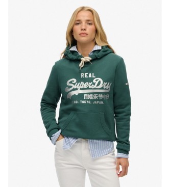 Superdry para mujer. W2012569A Sudadera con capucha Metallic verde (L), Casual, Algodón