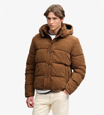 Superdry para hombre. M5012431A Chaqueta con capucha Premium marrón (L), Casual, Poliéster Reciclado