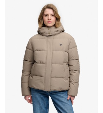 Superdry para mujer. W5012207A Chaqueta con capucha Premium marrón (L), Casual, Poliéster Reciclado