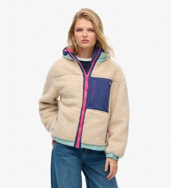 Superdry para mujer. W5011900A Sudadera con capucha Vintage Hooded Sherpa beige (L), Casual, Poliéster Reciclado