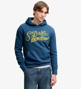 Superdry para hombre. M2014566A Sudadera con capucha Vintage Script azul marino (L), Casual, Algodón