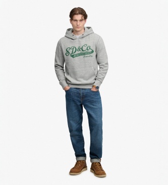Superdry para hombre. M2014566A Sudadera con capucha Vintage Script gris (L), Casual, Algodón