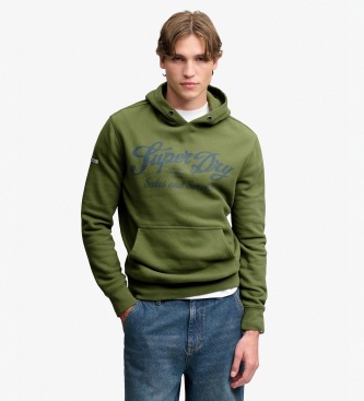 Superdry para hombre. M2014566A Sudadera con capucha Vintage Script verde (L), Casual, Algodón
