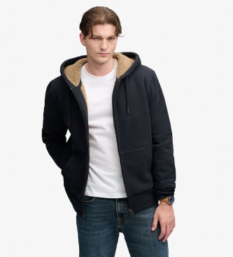 Superdry para hombre. M2014583A Sudadera con capucha y cremallera Borg Lined azul marino (L), Casual, Algodón