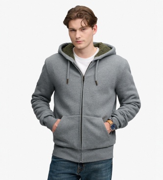 Superdry para hombre. M2014583A Sudadera con capucha y cremallera Borg Lined gris (L), Casual, Algodón