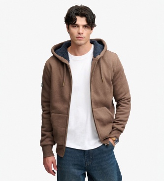 Superdry para hombre. M2014583A Sudadera con capucha y cremallera Borg Lined marrón (L), Casual, Algodón