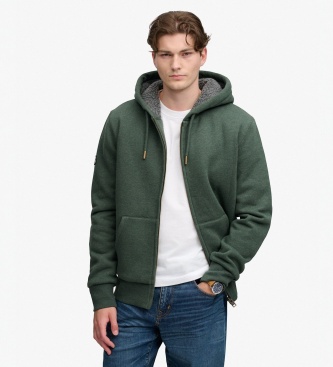 Superdry para hombre. M2014583A Sudadera con capucha y cremallera Borg Lined verde (L), Casual, Algodón