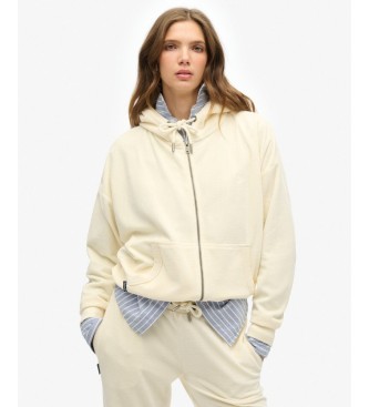 Superdry para mujer. W2012369A Sudadera con capucha y cremallera Velour blanco roto (M), Casual, Algodón