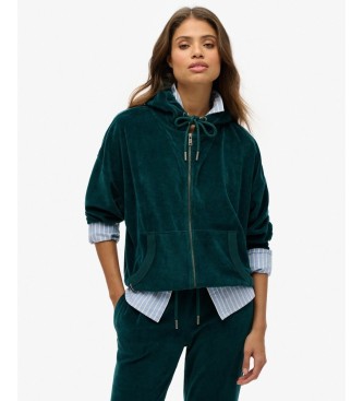 Superdryvoor Vrouwen. W2012369A Velour Hoodie Met Rits Groen (L), Casual, Katoen