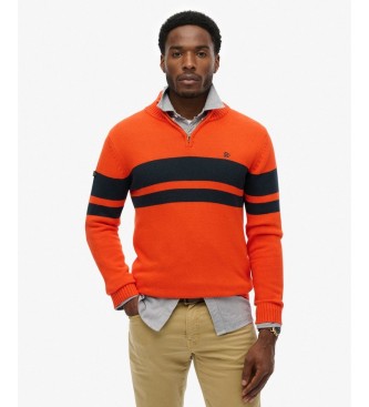 Superdry Jersey con media cremallera Cotton Stripe Half naranja