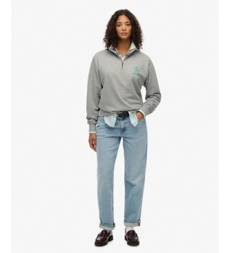 Superdry para mujer. W2012561A Sudadera con media cremallera Country Club Crest Half gris (M), Casual, Algodón