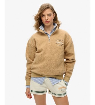 Superdry para mujer. W2012246A Sudadera con media cremallera Country Club Half beige (L), Casual, Poliéster