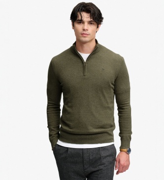 Superdry para hombre. M6110783A Jersey con media cremallera Wool Blend verde (L), Casual, Lana