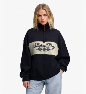 Superdry para mujer. W2012723A Sudadera con media cremallera Ornate Script Half marino (L), Casual, Algodón