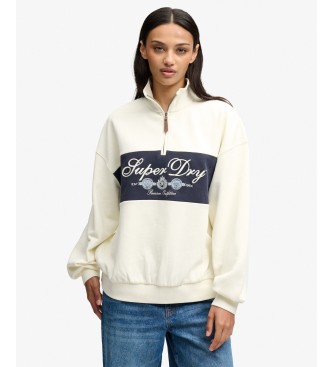 Superdry para mujer. W2012723A Sudadera con media cremallera Ornate Script beige (L), Casual, Algodón