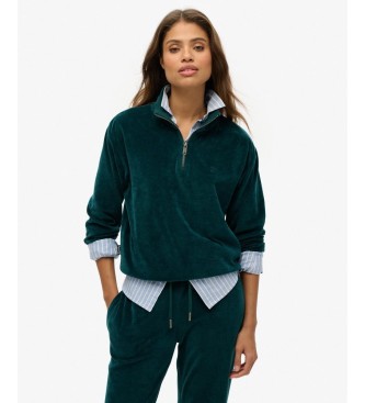 Superdry para mujer. W2012370A Sudadera con media cremallera Velour Half verde (L), Casual, Algodón