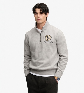 Superdry para hombre. M2014584A Sudadera con media cremallera Vintage Athletic Half gris (L), Casual, Algodón