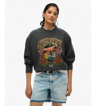 Superdry para mujer. W2012249A Sudadera Psych Surf Loose negro (L), Casual, Algodón, Manga larga