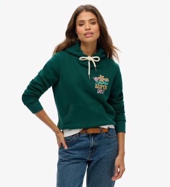 Superdry para mujer. W2012534A Sudadera con capucha Summer Garden verde (L), Casual, Algodón, Turquesa