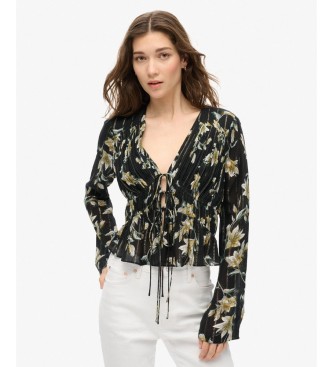 Superdry para mujer. W6011969A Blusa 70S floral negro (M), Casual, Viscosa, Manga corta