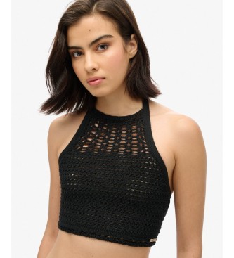 Superdry para mujer. W6011988A Top Crop Halter Crochet Negro (M), Casual, Algodón, Sin mangas / Tirantes