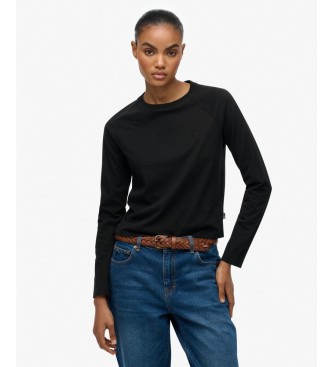 Superdry para mujer. W6012253A Camiseta Essential Logo negro (L), Casual, Algodón, Manga larga
