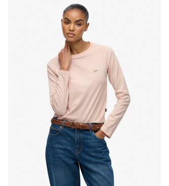 Superdry para mujer. W6012253A Camiseta Essential Logo rosa (L), Casual, Algodón, Manga larga