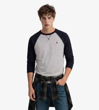 Superdry para hombre. M6010976A Camiseta Vintage Athletic Baseball gris, marino (L), Casual, Algodón, Manga larga