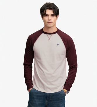 Superdry para hombre. M6010976A Camiseta Vintage Athletic Baseball beige, burdeos (L), Casual, Algodón, Manga larga