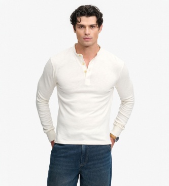 Superdry para hombre. M6010965A Camiseta Woven Placket blanco roto (L), Casual, Algodón, Manga larga