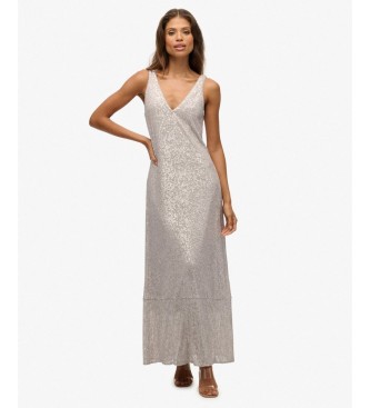 Superdry Vestido Sequin plateado