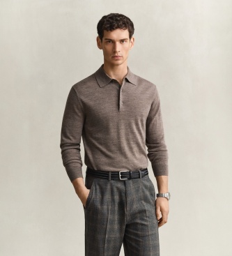 Gant Herren Braun Für 8050310 Poloshirt Aus Extrafeiner Merinowolle In (Xl), Lässig, Langarm